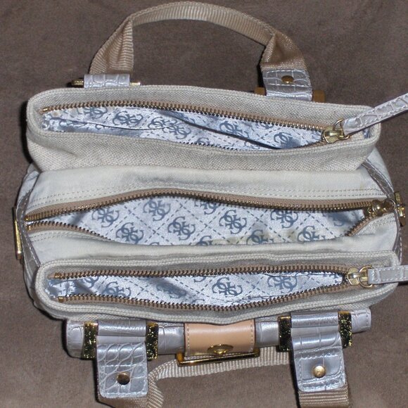 Guess Satchel Canvas Gray Croc Small Purse Handbag - Picture 5 of 8